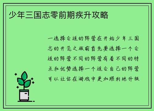 少年三国志零前期疾升攻略